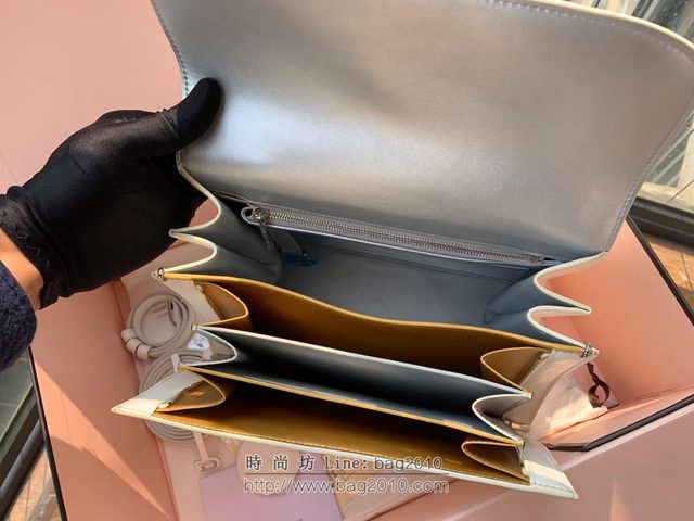 DELVAUX女包 Magic bag風琴系列 德爾沃女手提包 原版Box皮 中號 Delvaux女單肩包 Dv0028風琴 金屬白  fcs1246
